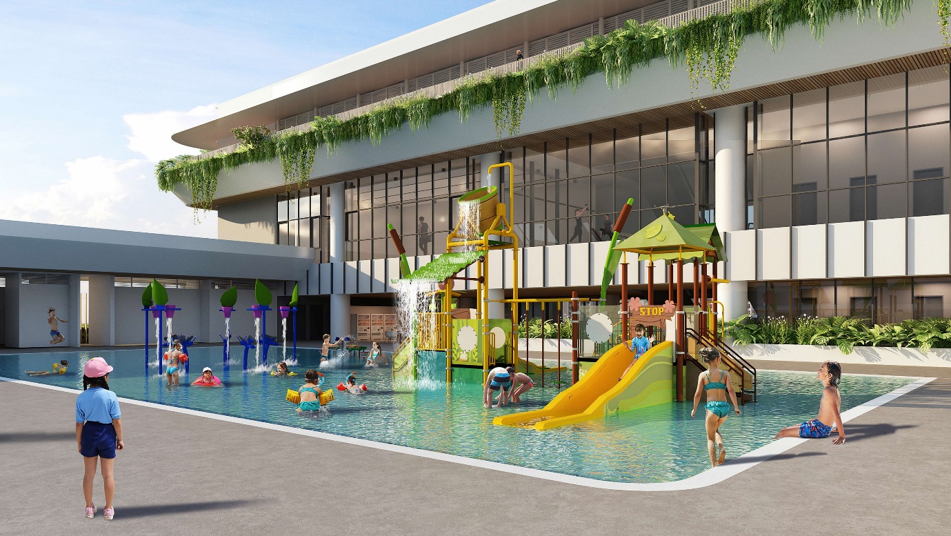 Roof-top pool with waterplay